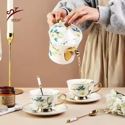 Fine Bone China Tea Cups Premium Ceramic Coffee Cup Floral Pattern Porcelain Teacup Set Teaware Gift