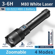 【10000LM】ไฟฉาย M80ไฟฉายแอลอีดีกันน้ำฉลามแบบชาร์จไฟได้100W SD5212แสงแฟลชใช้งานหนักยิ้มได้