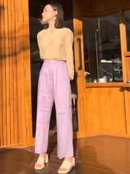 Studio Kath กางเกงเอวสูงรุ่น Taffy จีบทวิสต์ สีม่วง Lavender ผ้าลินิน