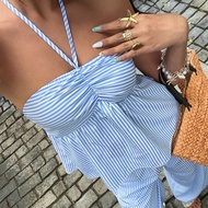 เสื้อครอppe ลายทาง คอคล้องคอ + กางเกงขายาวลายทาง