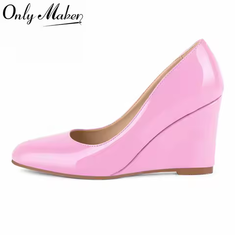 Onlymaker Women Patent Leather Wedges Heel Pumps High Heels