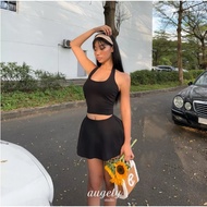 [Peinn] Augety Studio Women's Slim Strap Crop Top and Flared Tennis Skirt Set, Belle Set