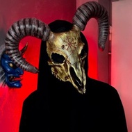 山羊骷髏面具，可穿戴金色面具，巴風特面具，萬聖節面具，山羊角色扮演