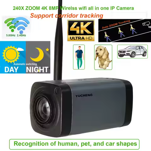All in one Camhi 4K 8MP 240X zoom auto zoom tracking Wifi wireless IP Camera auto IRIS P2P ONVIF son