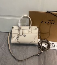 Coach CFN69 Rhyder Satchel 24 Cream White Moto Barrel Handbag Crossbody Women