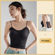 【Fongaly】Cangkir tetap hitam bh sport bra Wanita tali spageti beha tanpa kawat Tank Top Kamisol all
