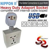 UNIVERSAL SWITCH SOCKET + 2 USB PORT 13A ADAPORT Converter 13A With NEON Indicator T Adaptor Extensi