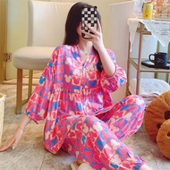 Three-Quarter Sleeve Trousers Pajamas Women 45 Cotton Silk Loungewear Two-Piece Set Live/8.7