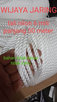 tali nilon putih tebal 6 mili panjang 50 meter