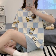 Yooyi Baju Tidur Wanita Jumbo 5XL Piyama Korea Lengan Pendek Celana Pendek Motif Kartun Lucu Setelan