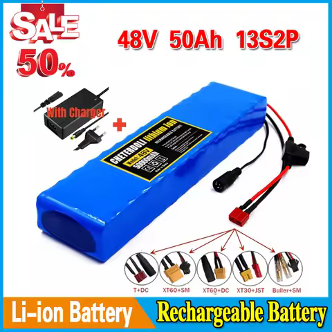 48V 13S2P 18650 powerful battery pack, 50Ah large capacity lithium battery, rechargeable li-ion batt