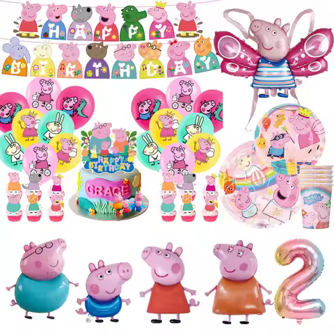 Peppa Pig Birthday Party Decoration George Page Family Balloon For Kid Event Supplies Tableware Bann