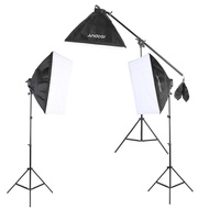 Photo Studio Lighting Kit 3pcs 50x70cm Softbox 12pcs 45W Bulb 4in1 Socket 2m Light Stand 1pc Cantile