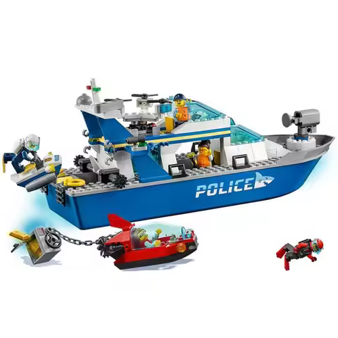 276PCS City Series Sea Speedboat Police Patrol Boat Building Blocks 60277 Shark Submarine Model Bric