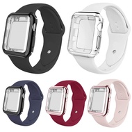 2 in 1 Soft Silicone Strap + Full Screen Protection Case for Apple Watch Series 7 6 SE 5 4(41mm 45mm 44mm 40mm)