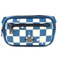 COACH CR210 Elias迷你腰包，棋盤格紋印花，塗層帆布和光滑皮革拼接，藍鳥/粉筆白配色，成色極佳。女士完美之選。