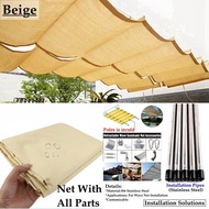 [RXJBS] 2.5x3m~3x6m Waterproof Retractable Telescopic Wave Sun Shade Net Home Garden Gazebo Pergolas