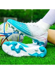 Un par de zapatos de fútbol de alta tapa para niños y adolescentes, recomendado para tacos antideslizantes de TPU + suela de goma antideslizante, zapatos de entrenamiento y competencia en césped para estudiantes, unisex