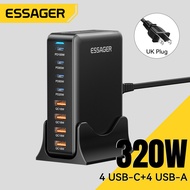 Essager 320W Super Flash Charge GaN 4A+4C Chargers QC18W USB A Type C PD100W Ultra-fast Charger For