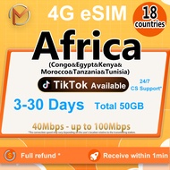 Africa 18 Countries （Excluding South Africa）eSIM 3-30Days Total10-50GB | Instant Email Delivery | Hi