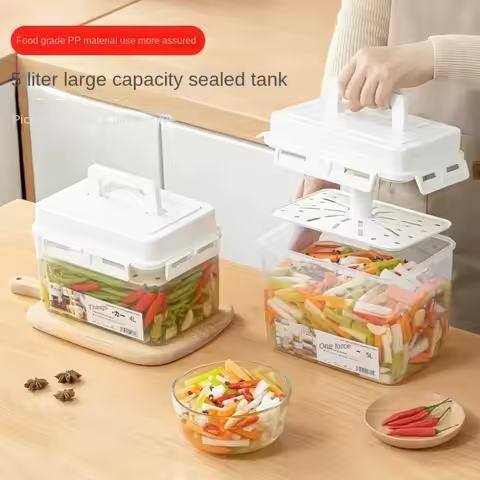 4/5L Pickle Jar with Press Plate Leakproof Kimchi Container for Gherkin Sauerkraut Olive Kitchen Org
