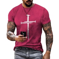 Men's T-Shirt 3d Cross Print Short Sleeve Harajuku Vintage Top Plus Size T-shirt Men's Summer Casual