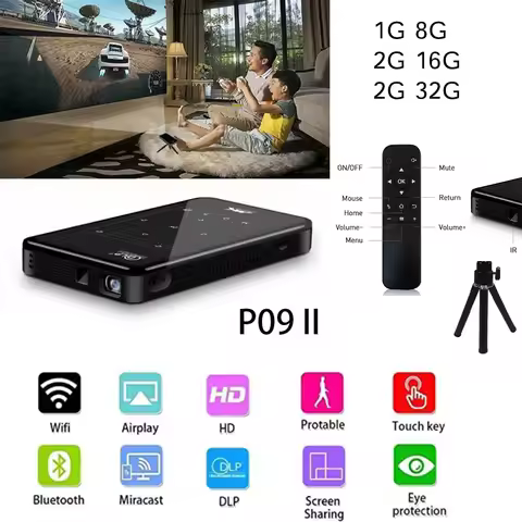 P09-II Portable DLP Mini Pocket Projector Android 9.0 2GB RAM 32GB WIFI5 BT4.2 4K HD Beamer Home Cin