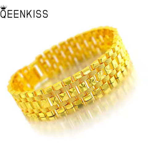QEENKISS BT549 Fine Jewelry Wholesale Fashion Man Boy Male Birthday Wedding Gift Simple Wide 24KT Go