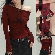 Gothic Spider Print T-Shirt Vacation Outfit Casual Style Grunge Crop Top
