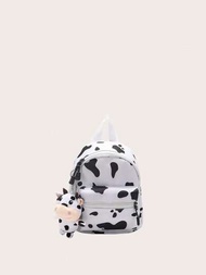 1 pieza Mini mochila japonesa de estilo tierno con diseño de vaca manchada divertida para chicas, hecha de lienzo, adecuada para estudiantes universitarias