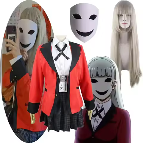 Momobami Ririka Cosplay Costume Anime Kakegurui Compulsive Gambler Red School Uniform Wig Suit Masqu