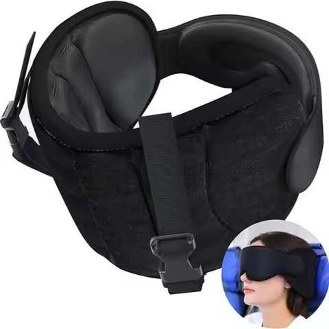 Travel neck pillow with eye mask breathable for sleep with integrated fixation and support light - b