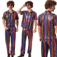 70s Disco Outfits for Men Metallic Sequin Shirt Pant  Halloween Costume