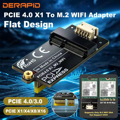 PCIe 4.0 X1 to M.2 WiFi Adapter Card Non-Blocking Flat Mini Design for M A+EKey 2230 PCIe X1 X4 X8 X