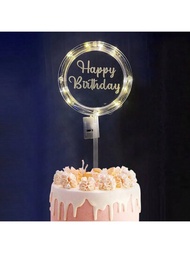 1入組帶有生日快樂裝飾的led蛋糕插燈