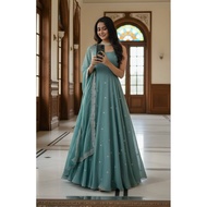 Long Anarkali Gown Sky Blue