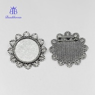 10pcs Vintage style Alloy Flower Brooch Cabochon Bezel Settings Cadmium Free Lead Free Antique Sier 