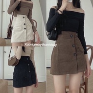 High-waisted Velvet A-skirt pants with 3 buttons msf 672