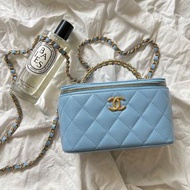 Chanel 22S Vanity With Chain Top Handle Blue Long Box 22S 藍色手柄長盒子