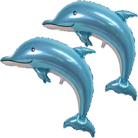 Large Dolphin Balloons, 2-Pack 46-Inch Ocean Animal Foil Balloons, Birthday Theme Party Ocean-Themed