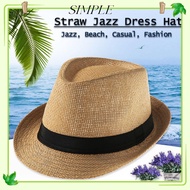 SIMPLESHOP Straw Panama Cap Summer Gangster Cap Wide Brim Jazz Dress Hat