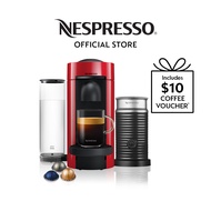 Nespresso® VertuoPlus Coffee Machine, Cherry Red &amp; Aeroccino Milk Frother Bundle