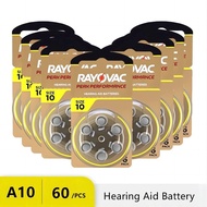 60Pcs Hearing Aid Batteries 10 A10 ZA10 10A P10 PR70 Rayovac Peak High Performance Zinc Air Battery 