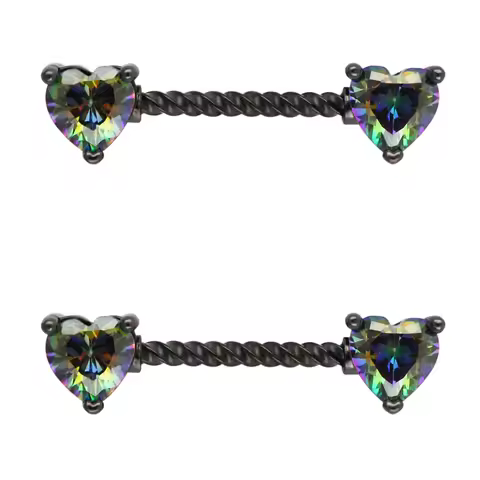 JHJT 2PCS Nipple Rings 14G 316L Surgical SS Heart Shape Helix Nipple Bar Body Piercing Jewelry