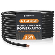 InstallGear 4 Gauge OFC Wire, AWG OFC Pure Copper Power Ground Wire Cable (25ft Black) True Spec and