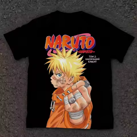 2026 Naruto Manga Retro Cover Naruto Print Pure Cotton Short Sleeved Loose Top