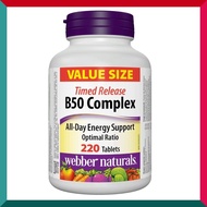 Webber Naturals - 天然維他命B雜 B50 持久釋放配方 220 粒 抗疲勞增強體力精力工作學習壓力 平行進口 (效期:11/2027*)