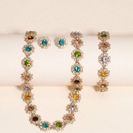 Bộ 4 khuyên tai, vòng tay và vòng cổ Radiant, Bộ trang'sức đính hoa giả nhiều màu'sắc thanh lịch, Ho