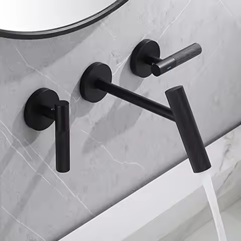 Basin Faucet Bathroom Faucet Black Dual Handle Wall Mounted Sink Faucet,3 Holes Faucet for Vanity La