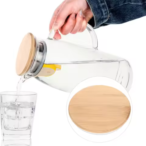 Sturdy Bamboo Pitcher Lid with Reinforced Steel Frame Replacement Cover for Glass Water Jug Househol